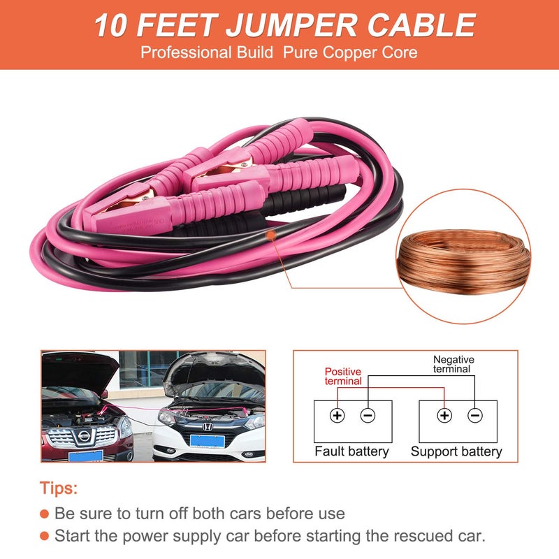 THINKWORK Car Emergency Kit for Teen Girl and Lady's Gifts, Pink Emergency Roadside Assistance kit with 10FT Jumper, First Aid Kit, Safety Hammer, Tow Rope, and More Ideal Pink Car Accessories Tool - Image 3